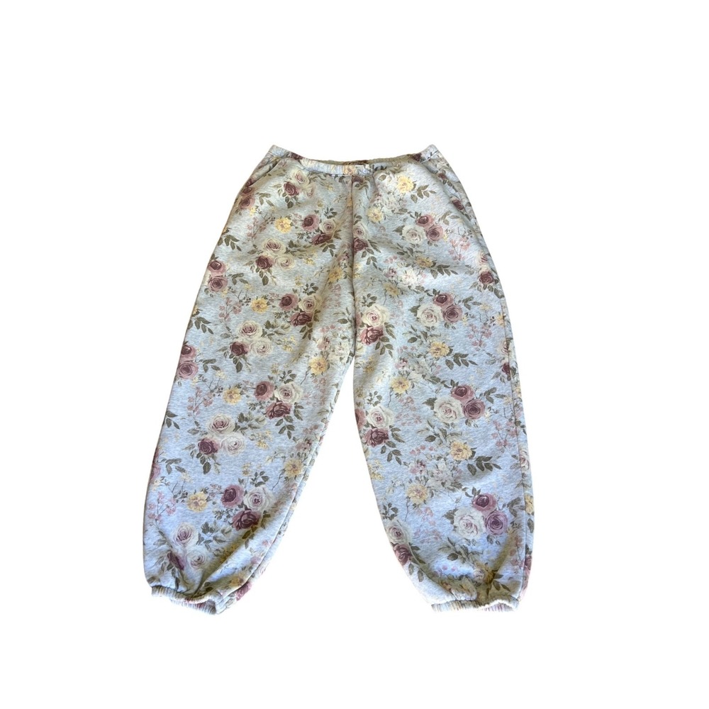 Abercrombie & Fitch Floral Jogger Sweatpants Large Gray Fleece Cottagecore